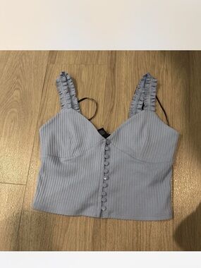 Forever 21 Light Blue Ribbed Button-Front Cropped Tank